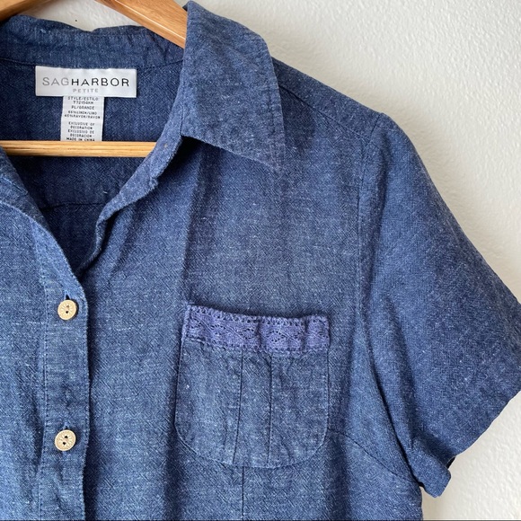 Vintage | Blue Linen Short Sleeve Button Up - Picture 4 of 7